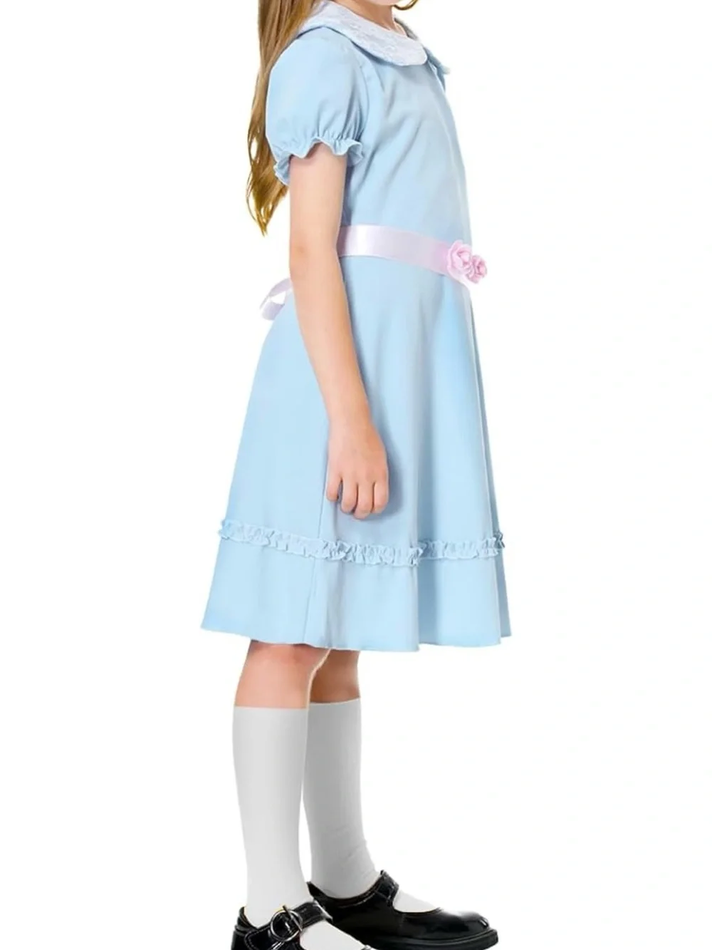Girls Halloween Twin Costume Blue Puff Sleeve Lolita Dress (the shinning)